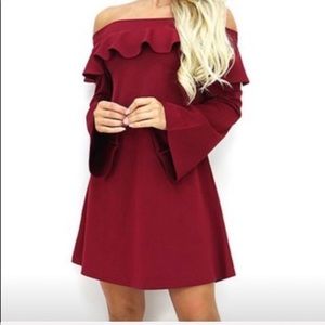 NWT Burgundy Strapless Boho Bell Dress